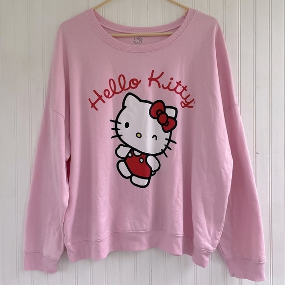 Sanrio Tops - Sanrio Hello Kitty Pink Hello Kitty Wink Crewneck Fleece Sweatshirt Size 2XL